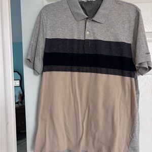 Calvin Klein Gray and Tan Polo Shirt with Color-Block Design
